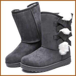 Cashmere Snow Boots with Fur Lining, Mid Calf Slip On Bootie